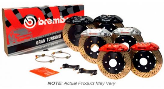 BRE1P2.8002A1 Brembo 4 Piston Front BBK Slotted or Drilled : Black Caliper, Slotted Rotor - 1P2.8002A1,