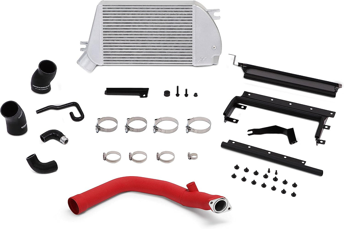 SKU: MMTMIC-WRX-15RSL,,Mishimoto 2015 Subaru WRX Top-Mount Intercooler Kit - Powder Coated Silver & Wrinkle Red Pipes,