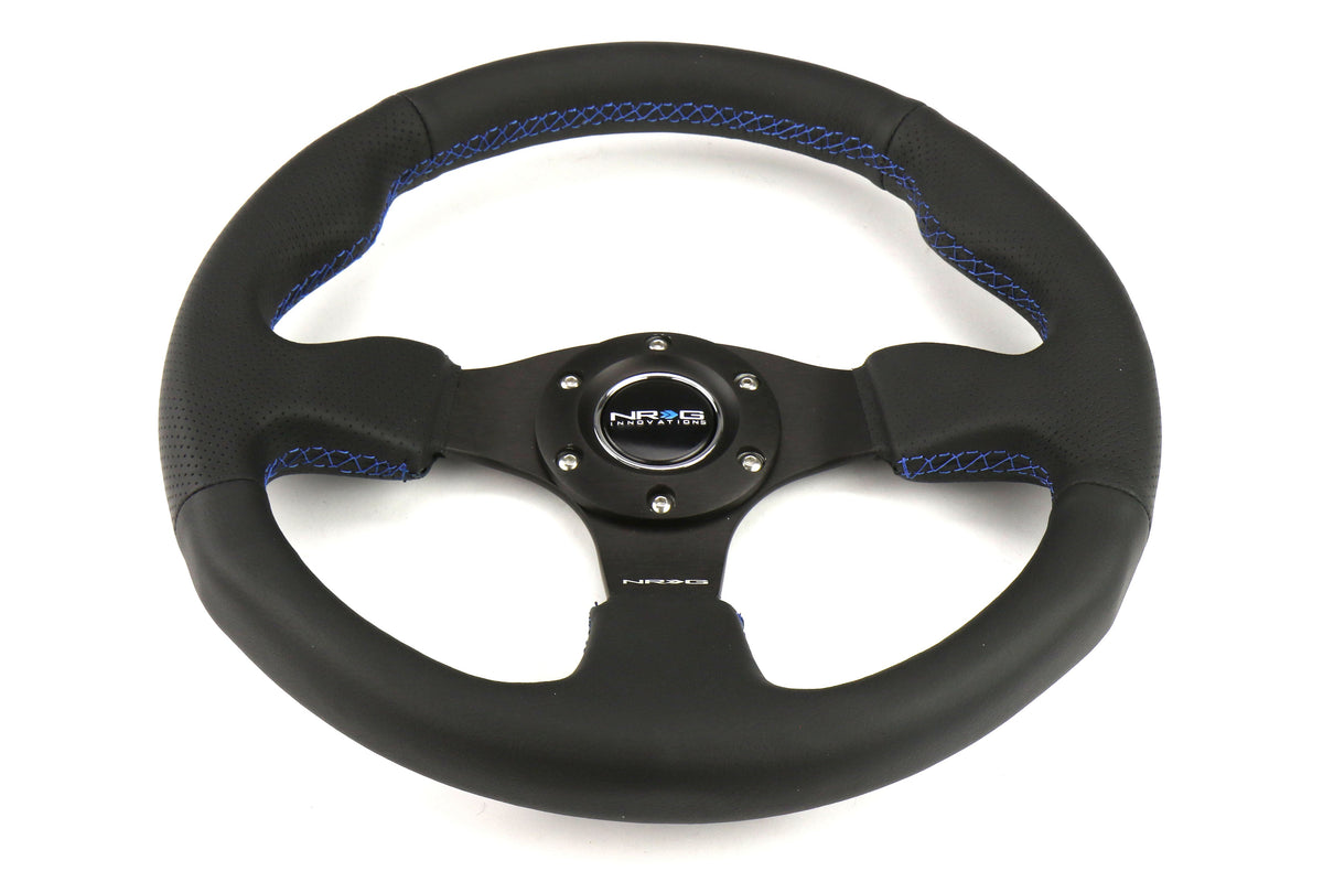 NRGRST-012R-BL NRG Race Style Premium Leather Steering Wheel 320mm w/ Blue Stitching - Universal,