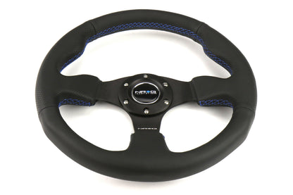 NRGRST-012R-BL NRG Race Style Premium Leather Steering Wheel 320mm w/ Blue Stitching - Universal,