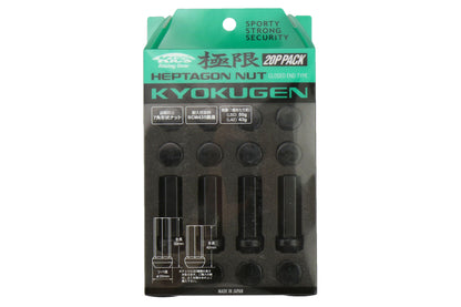 KICWHPF3BL50 Project Kics Black KyoKugen Lug Nut Set 12x1.25 50MM,