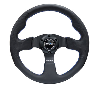 NRGRST-012R-BL NRG Race Style Premium Leather Steering Wheel 320mm w/ Blue Stitching - Universal,