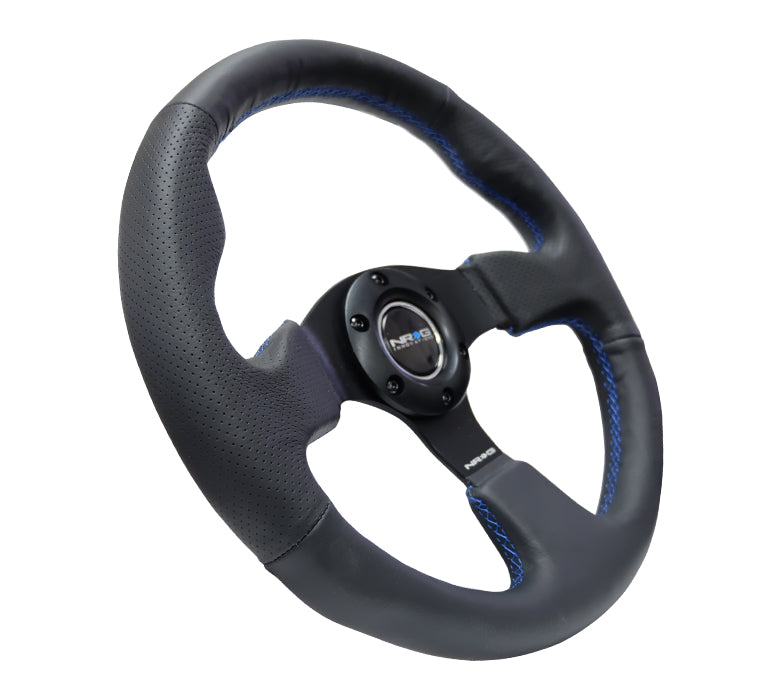 NRGRST-012R-BL NRG Race Style Premium Leather Steering Wheel 320mm w/ Blue Stitching - Universal,