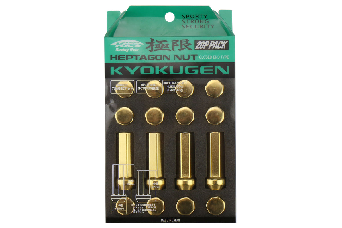 KICWHPF3GO50 Project Kics Kyokugen Closed End Lugnut (Gold) - 2015+ WRX / STI / 2013+ FT86-50mm,