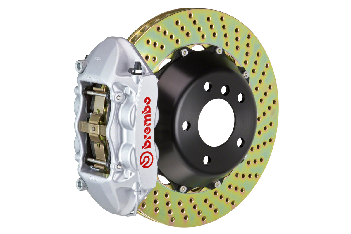BRE2P1.8042A3 Brembo 4 Piston Rear BBK Slotted or Drilled : Silver Caliper, Drilled Rotor - 2P1.8042A3,