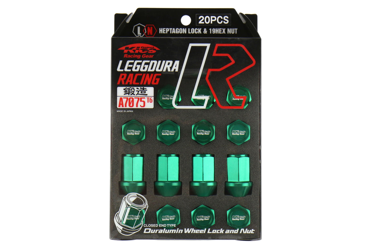 KICWKIZ3E Project Kics Leggdura Racing Lugnuts W/ Laser Logo - 2015+ WRX / STI / 2013+ FT86 / 2014+ Forester-Green,