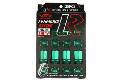 KICWKIZ3E Project Kics Leggdura Racing Lugnuts W/ Laser Logo - 2015+ WRX / STI / 2013+ FT86 / 2014+ Forester-Green,