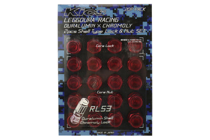 KICWRL5313R Project Kics Leggdura Racing Shell Type Lug Nut 53mm (Open-End) - 2015+ WRX / 2015+ STI / 2013+ FT86-Red,