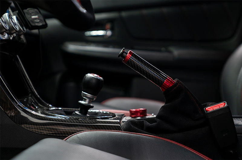 OLM Signature Series Ebrake Handle (Black Carbon w/Red) - 2015-2021 WRX & STI / 2013-2022 FR-S / BRZ / 86 / 2014-2018 Forester / 2013+ *Crosstrek