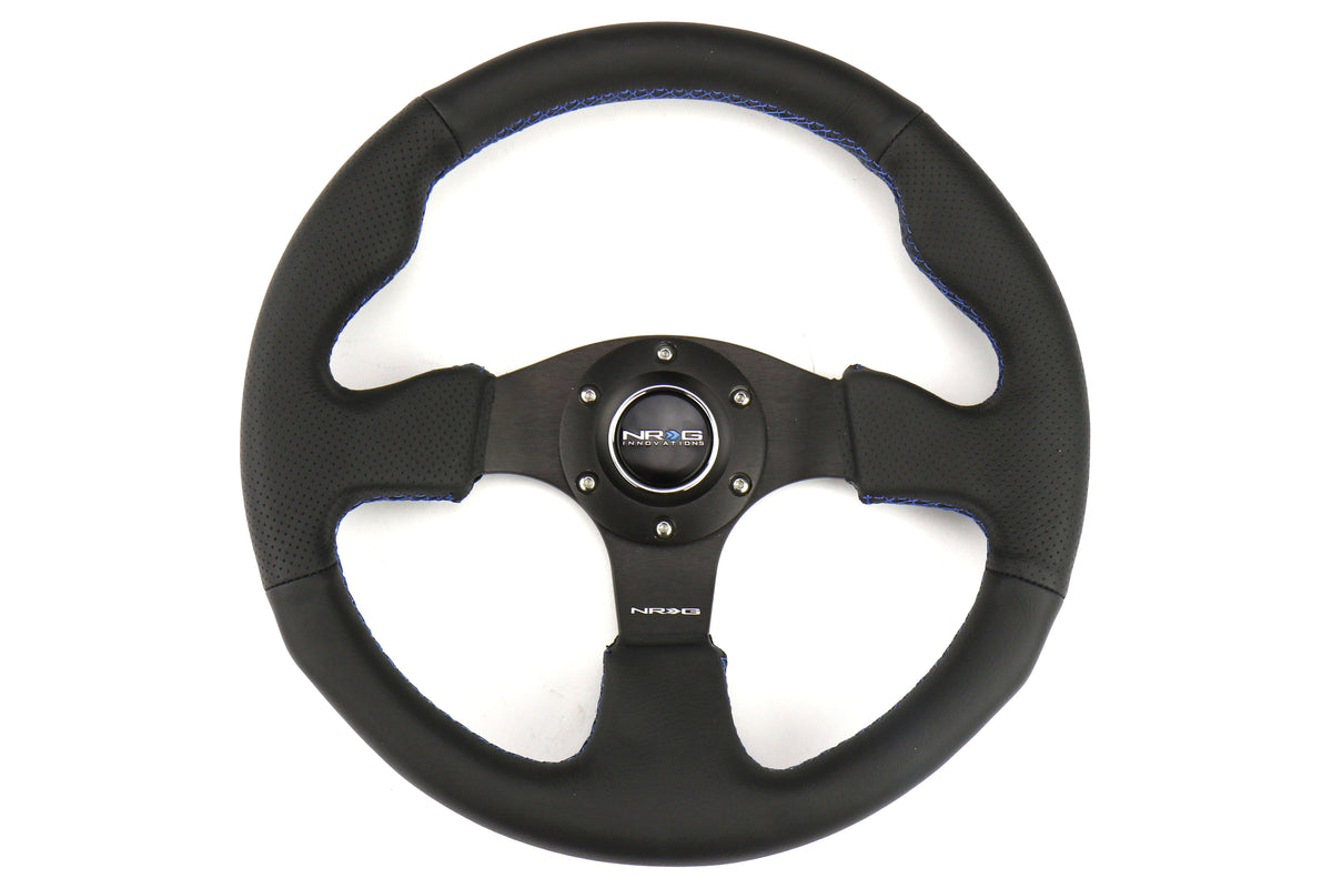 NRGRST-012R-BL NRG Race Style Premium Leather Steering Wheel 320mm w/ Blue Stitching - Universal,