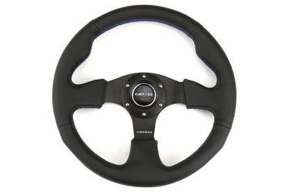 NRGRST-012R-BL NRG Race Style Premium Leather Steering Wheel 320mm w/ Blue Stitching - Universal,
