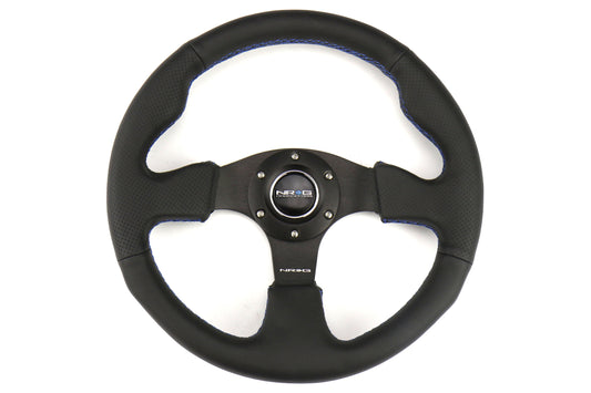 NRGRST-012R-BL NRG Race Style Premium Leather Steering Wheel 320mm w/ Blue Stitching - Universal,
