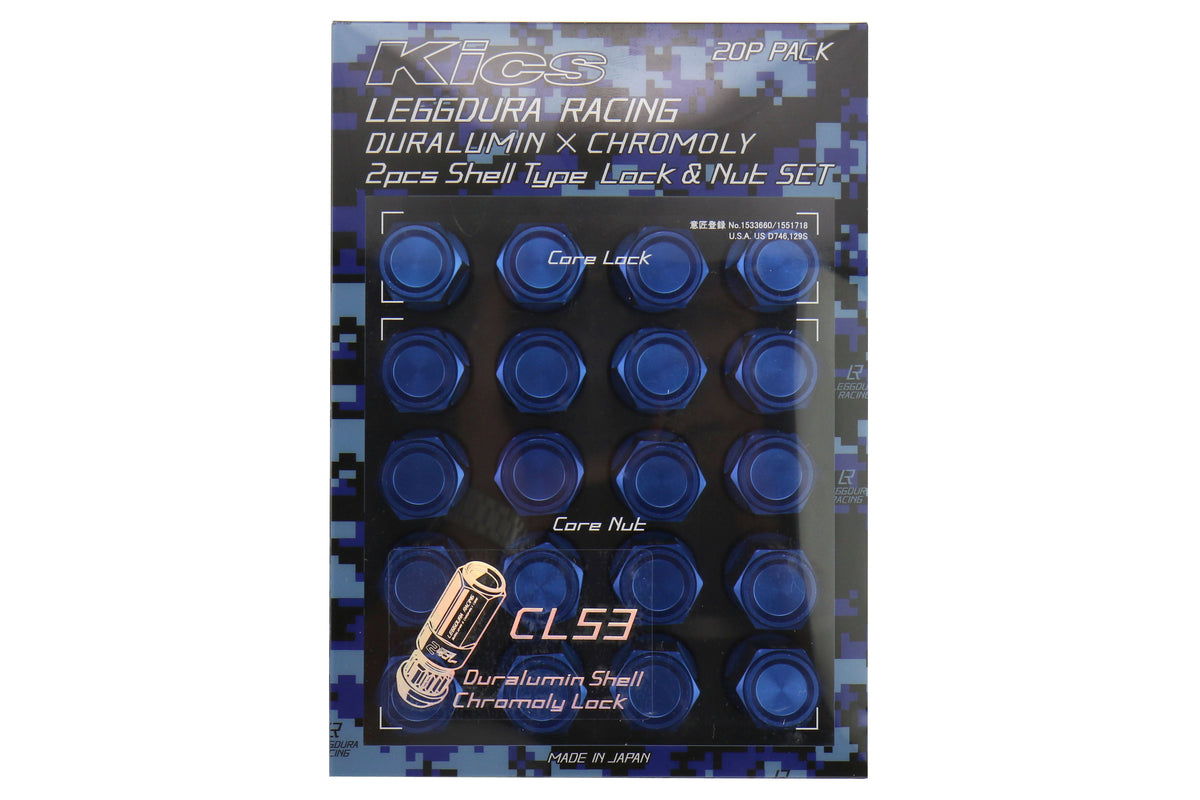 KICWCL5313U Project Kics Leggdura Racing Shell Type Lug Nut 53mm (Closed-End) - 2015+ WRX / 2015+ STI / 2013+ FT86-Blue,