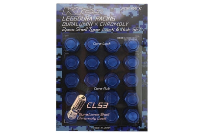 KICWCL5313U Project Kics Leggdura Racing Shell Type Lug Nut 53mm (Closed-End) - 2015+ WRX / 2015+ STI / 2013+ FT86-Blue,
