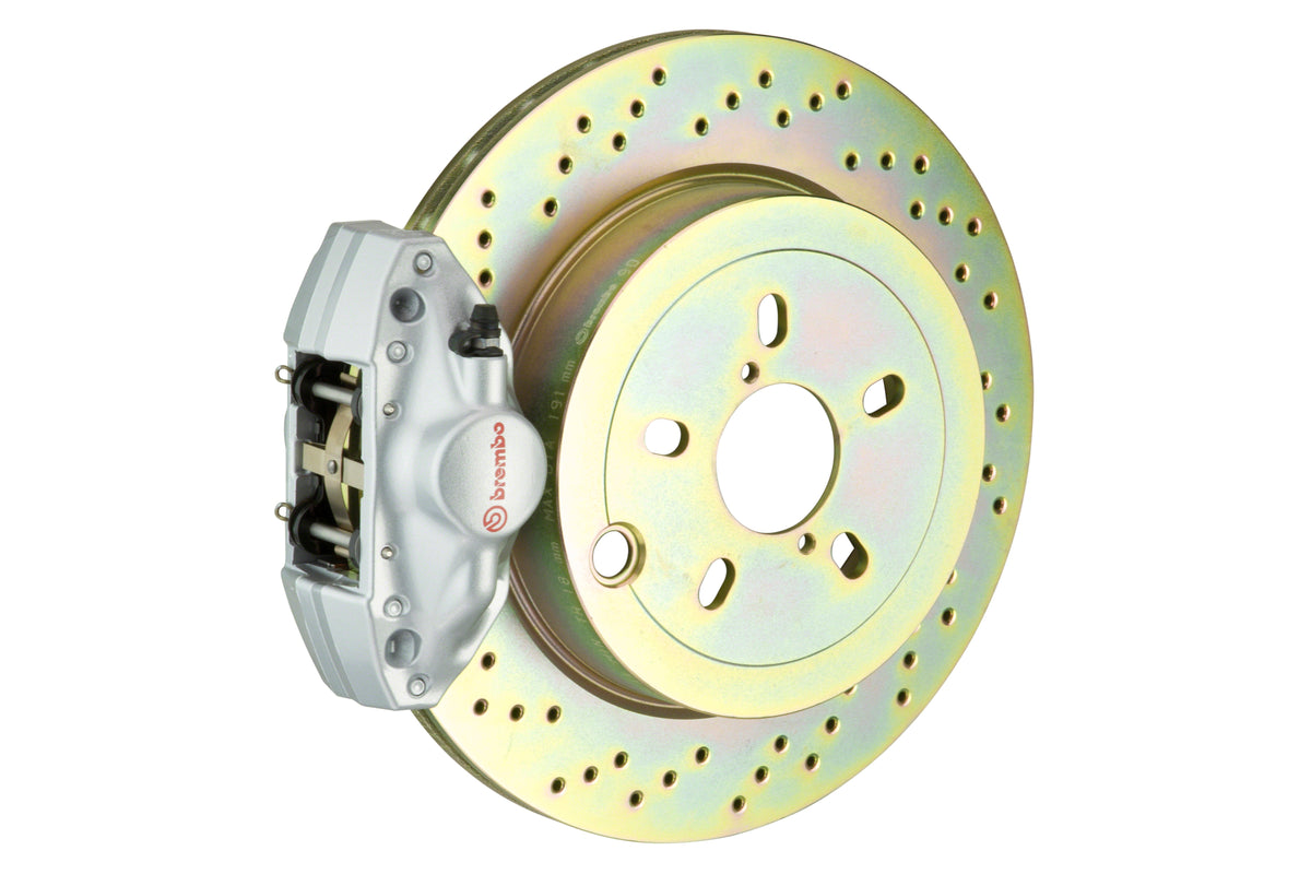 BRE2E4.5003A3 Brembo 2 Piston Rear BBK Drilled or Slotted : Silver Caliper, Drilled Rotor - 2E4.5003A3,