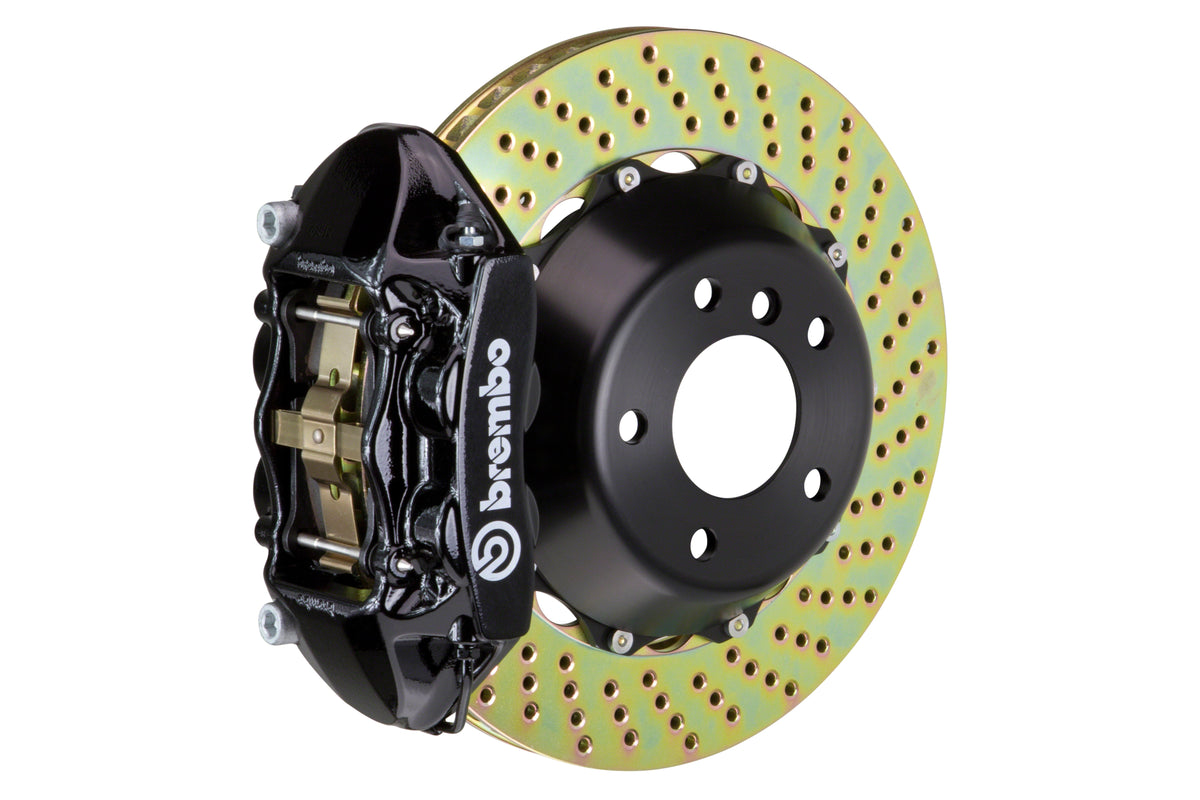 BRE2P1.8042A1 Brembo 4 Piston Rear BBK Slotted or Drilled : Black Caliper, Drilled Rotor - 2P1.8042A1,