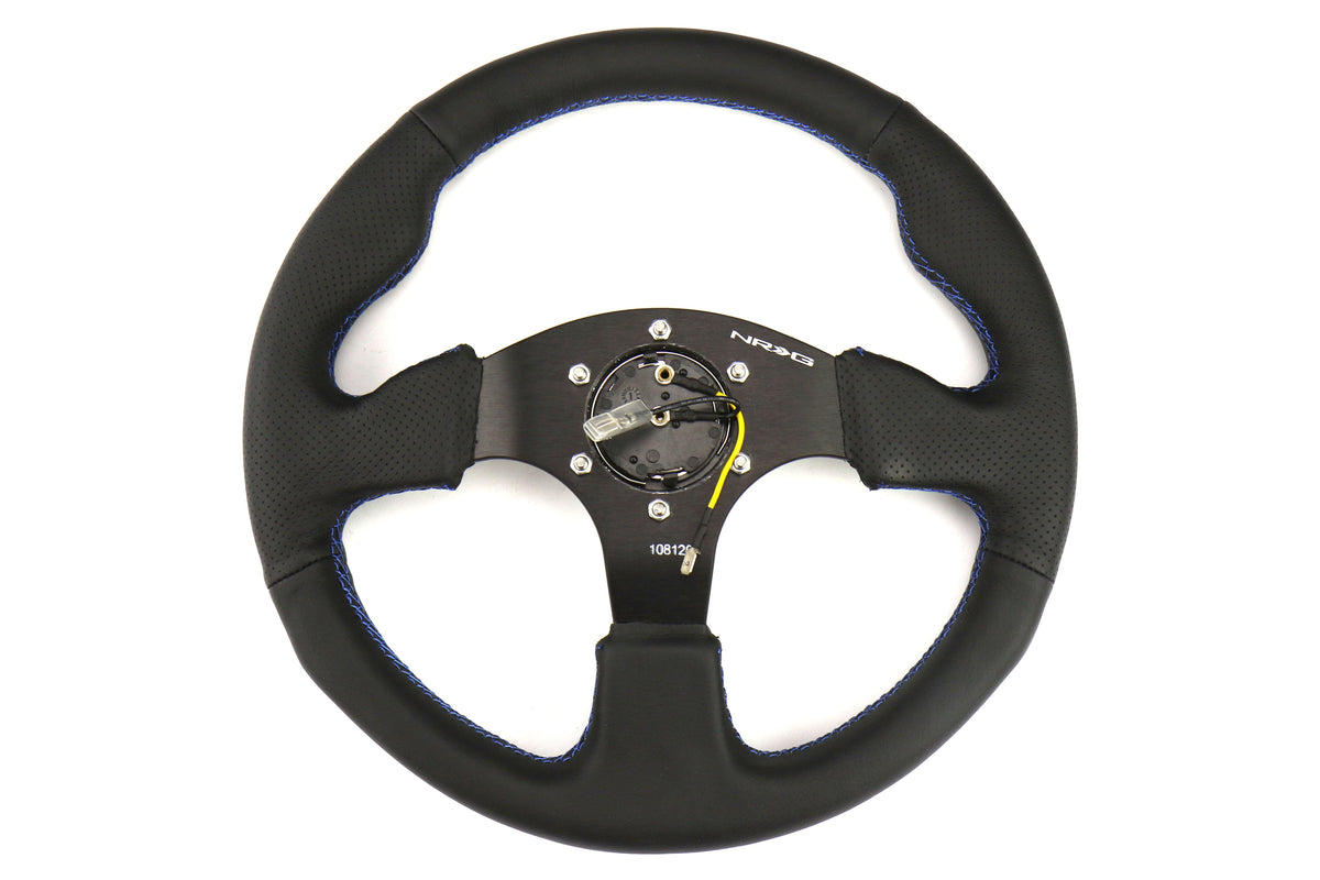 NRGRST-012R-BL NRG Race Style Premium Leather Steering Wheel 320mm w/ Blue Stitching - Universal,
