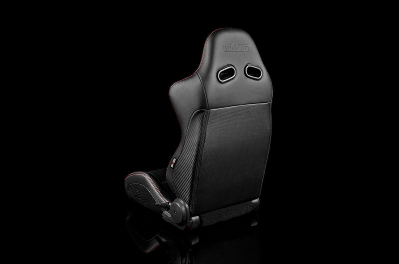 BRMBRR2-BKRS Braum Advan Series Sport Seats - Black Leatherette (Red Stitching) Pair - Universal,