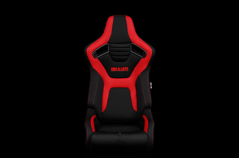 BRMBRR1R-BFRD Braum Elite-R Series Sport Seats - Black and Red Polo Cloth (Red Stitching) Pair - Universal,