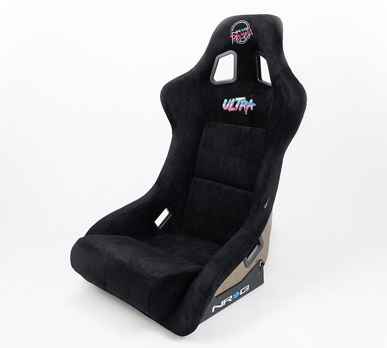 NRGFRP-302BK-ULTRA NRG Innovations FRP Bucket Seat ULTRA Edition with peralized back, Black alcantara material, phone pockets and special ultra embroidery (Large),