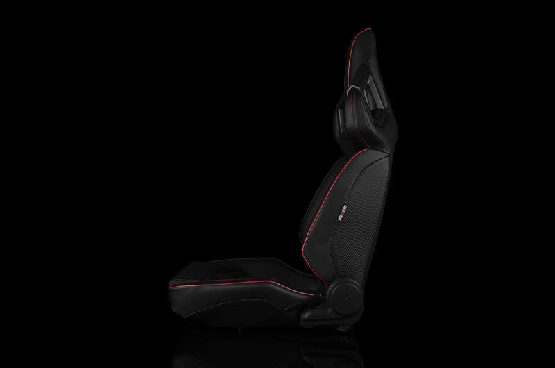 BRMBRR5-BKRS Braum Alpha X Series Sport Seats - Black & Red Stitching - Low Base Version - Universal,