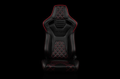 BRMBRR1X-BDDRS Braum Elite-X Series Sport Seats - Black Diamond (Double Red Stitching / Red Piping) Pair - Universal,