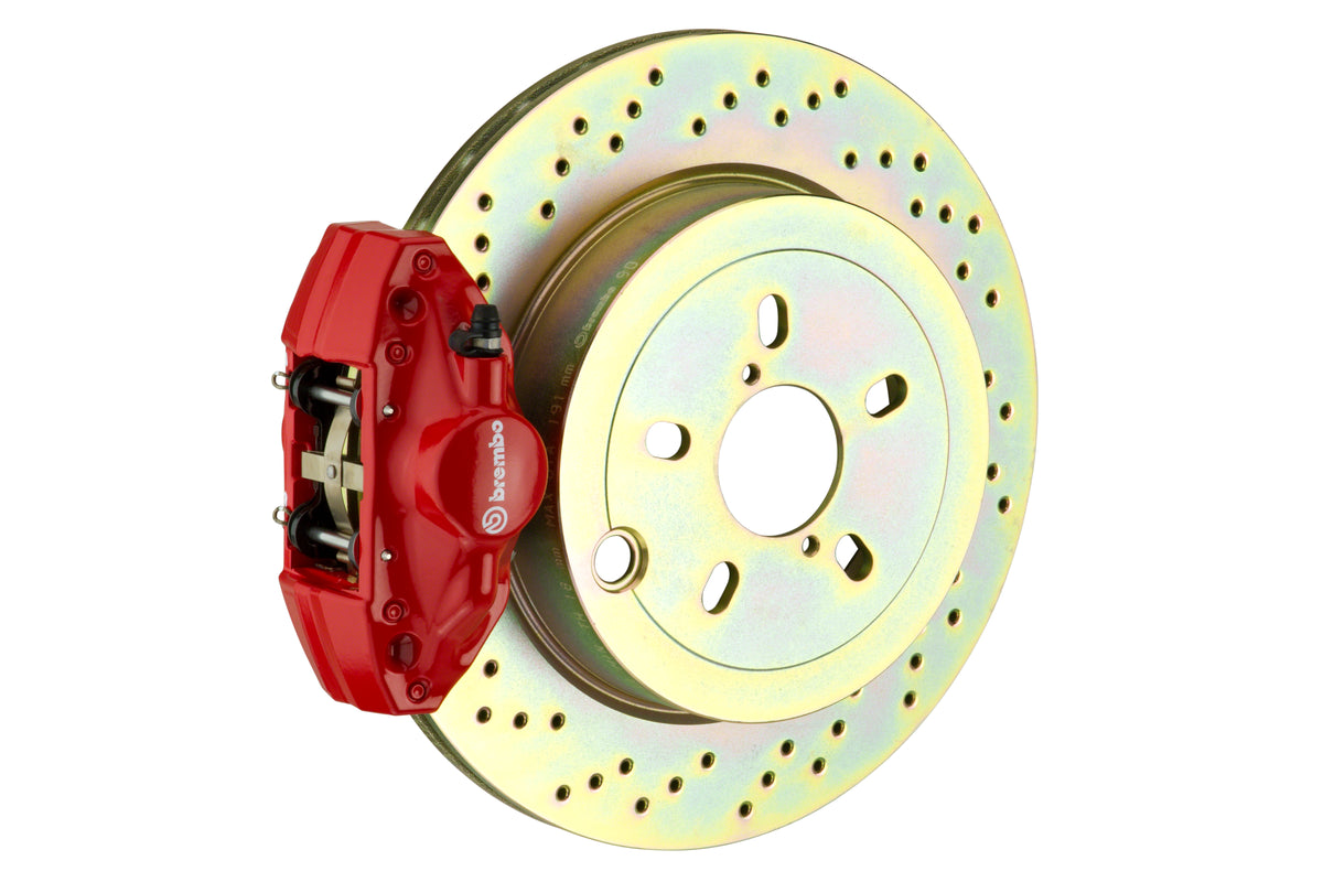 BRE2E4.5003A2 Brembo 2 Piston Rear BBK Drilled or Slotted : Red Claiper, Drilled Rotor - 2E4.5003A2,