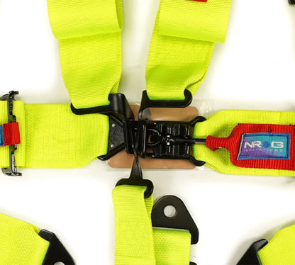NRG Innovations SFI 16.1 5pt 3 inch Seat Belt Harness with pads / Latch Link - Neon Green 12/22