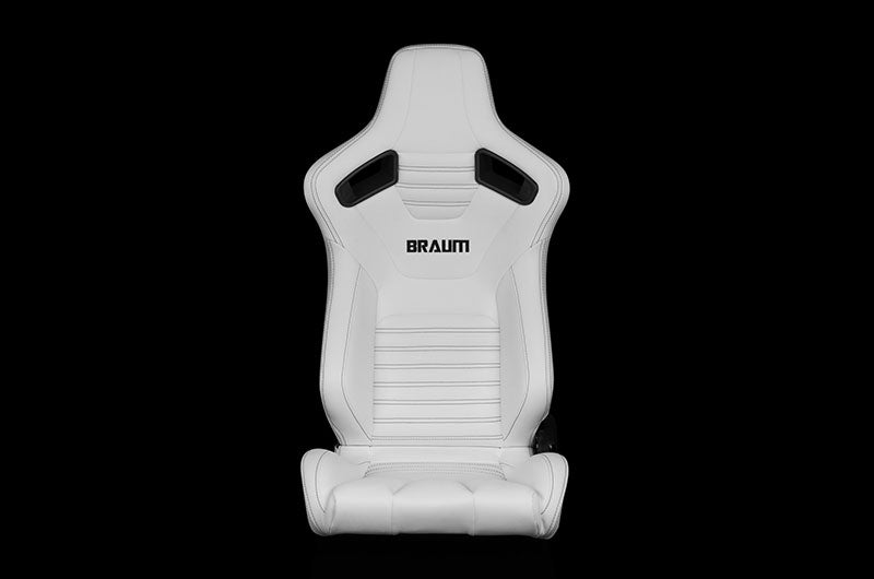 BRMBRR1X-WHBS Braum Elite-X Series Sport Seats - White Leatherette (Black Stitching) Pair - Universal,