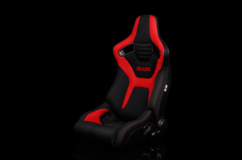 BRMBRR1R-BFRD Braum Elite-R Series Sport Seats - Black and Red Polo Cloth (Red Stitching) Pair - Universal,