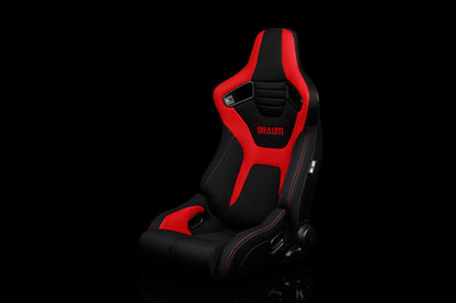 BRMBRR1R-BFRD Braum Elite-R Series Sport Seats - Black and Red Polo Cloth (Red Stitching) Pair - Universal,