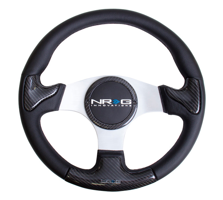 NRGST-014CFSL NRG 350mm carbon fiber steering wheel Silver Frame With Black Stitching - Universal,