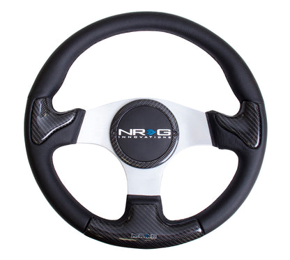 NRGST-014CFSL NRG 350mm carbon fiber steering wheel Silver Frame With Black Stitching - Universal,