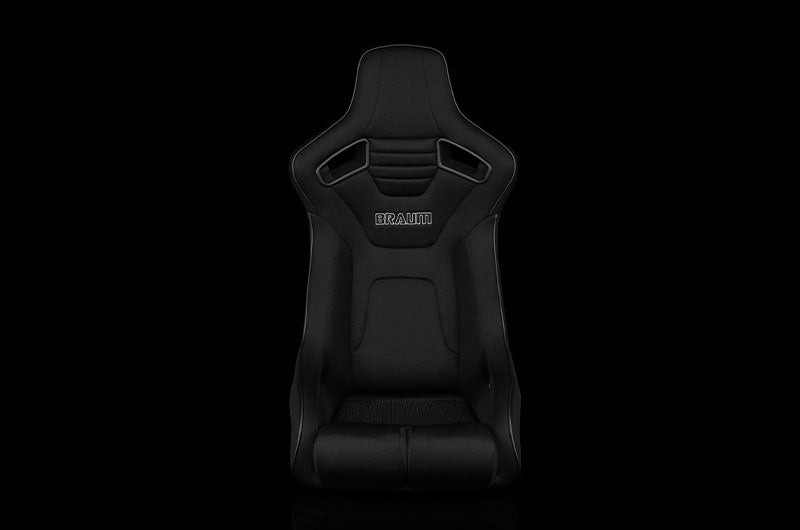 BRMBRR1R-BKBS Braum Elite-R Series Fixed Back Bucket Seat - Black Polo Cloth (Black Stitching / Black Piping) Each - Universal,