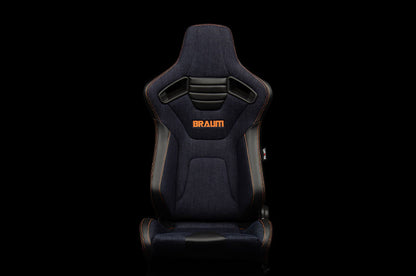 BRMBRR1X-NDOS Braum Elite-X Series Sport Seats - Black PU / Navy Denim / Orange Stitching Pair - Universal,
