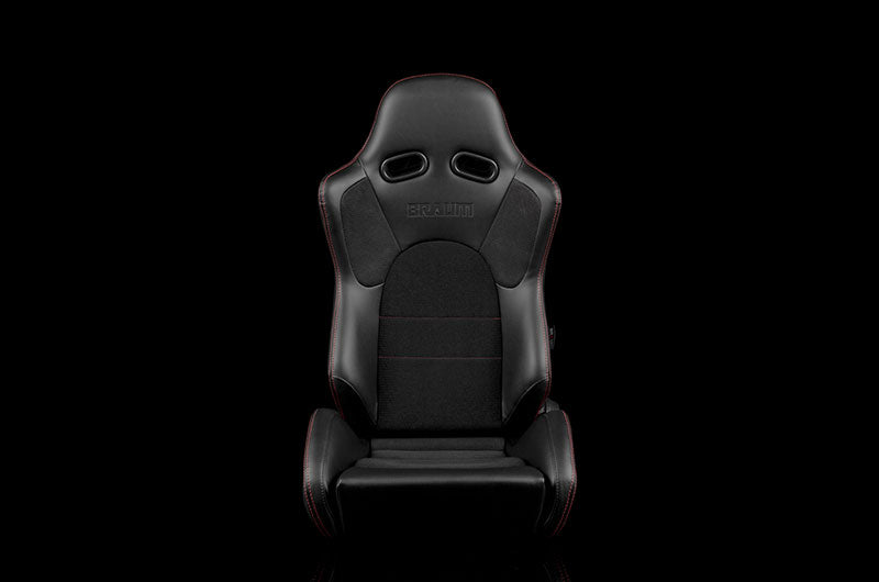 BRMBRR2-BKRS Braum Advan Series Sport Seats - Black Leatherette (Red Stitching) Pair - Universal,