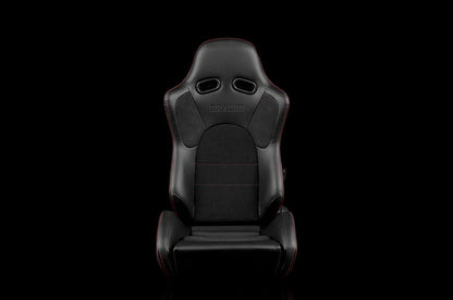 BRMBRR2-BKRS Braum Advan Series Sport Seats - Black Leatherette (Red Stitching) Pair - Universal,