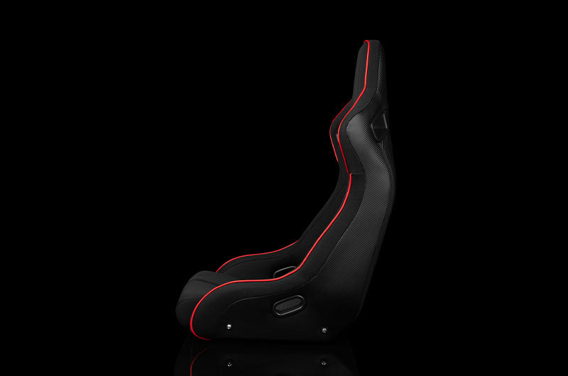 BRMBRR1R-BKRS Braum Elite-R Series Fixed Back Bucket Seat - Black Polo Cloth (Red Stitching / Red Piping) Each - Universal,