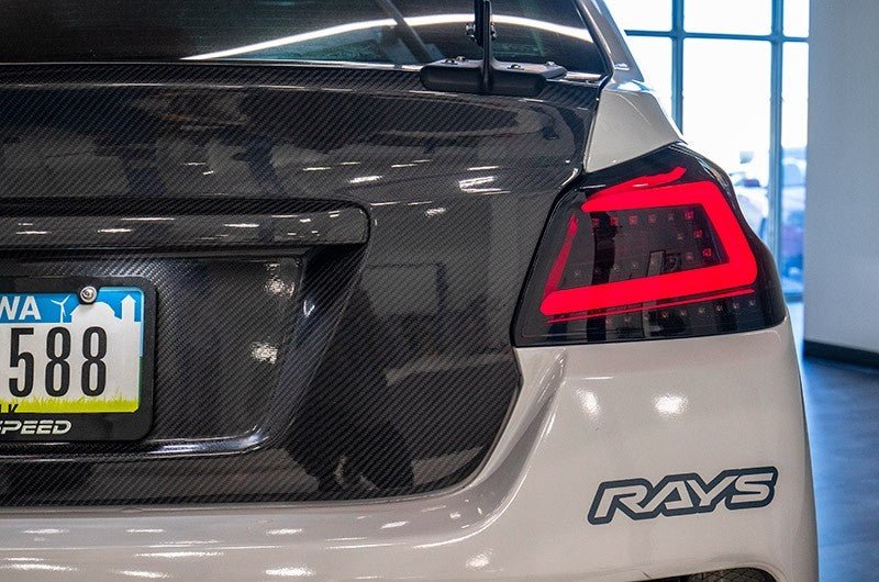 SCDLT-WRX15BBLED-SQ-TM Spec-D Sequential LED Tail Lights - 2015+ WRX / STI-Glossy Black-Tinted Lens-White LED Bar,